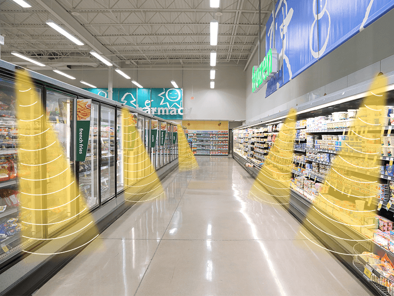 零售店安裝定向揚聲器，聲音分區，互不干擾示意圖